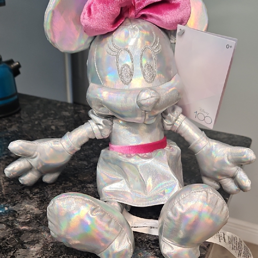 Disney Iridescent Minnie Mouse Plush with Pink Bow 100th